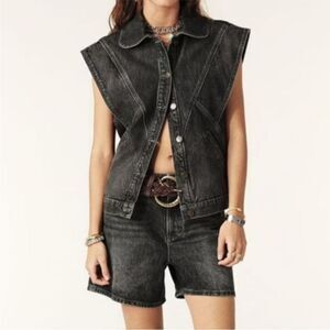 BA&SH Max Denim Vest in Charcoal